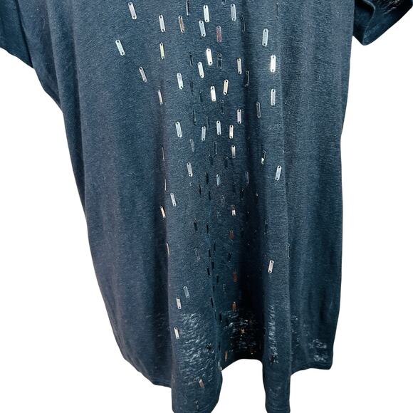 Eileen Fisher Linen V Neck Top Womens Large Black Beaded Goth Quiet Luxury Chic - Picture 5 of 15